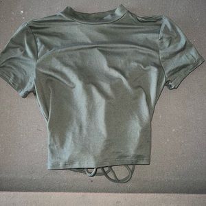 Olive green, Open back shirt. Size L, very stretchy